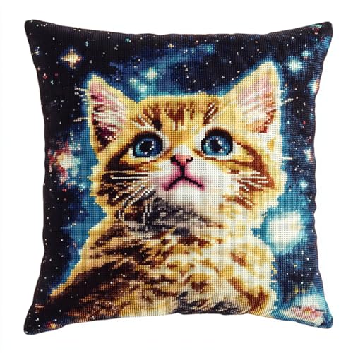 AxiangziK Tier Knüpfkissen Zum Selber Knüpfen,Katze unter den Sternen,Knüpfen Set Handgemachte Geschenke Knüpfteppich Für Kinder Und Erwachsene Knüpfset,17x17in von AxiangziK