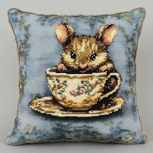 AxiangziK Tier Kreuzstichkissen Set,Süße Maus trinkt Tee,Kissenbezug Zum Sticken Kreuzstich Stickkissen mit Muster,11CT Stickset Kreuzstich Kissen,45x45cm AxiangziK Tier Kreuzstichkissen Set,Süße Maus trinkt Tee,Kissenbezug Zum Sticken Kreuzstich Stickkissen mit Muster,11CT Stickset Kreuzstich Kissen,45x45cm von AxiangziK