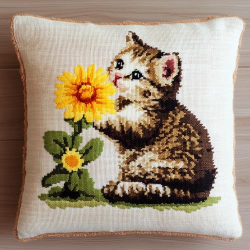 AxiangziK Tier Latch Hook Kissen Kit,Kätzchen küsst Blumen,Knüpfkissen Set für Anfänger Erwachsene oder Kinder zum Selber Knüpfen,DIY Knüpfteppich Knüpfpackung,17x17in AxiangziK Tier Latch Hook Kissen Kit,Kätzchen küsst Blumen,Knüpfkissen Set für Anfänger Erwachsene oder Kinder zum Selber Knüpfen,DIY Knüpfteppich Knüpfpackung,17x17in von AxiangziK