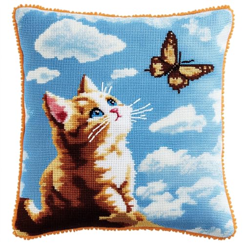 AxiangziK Tier Latch Hook Kits Cushion Cover,Eine Katze und ein Schmetterling,Latch Hook Embroidery for Adults and Beginners Pillow Case Sofa Cushion Cover Craft Kits,17x17in AxiangziK Tier Latch Hook Kits Cushion Cover,Eine Katze und ein Schmetterling,Latch Hook Embroidery for Adults and Beginners Pillow Case Sofa Cushion Cover Craft Kits,17x17in von AxiangziK