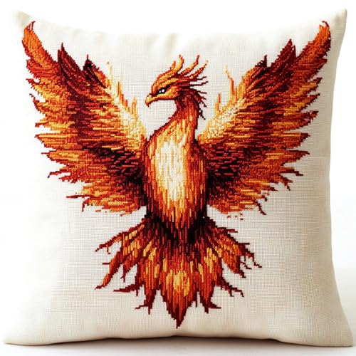 AxiangziK Tier Vogel DIY knüpfen set erwachsene,Schöner Phönix,Haken-Knüpfset Kissenbezug bedrucktes Kissen Häkelgarn,Stickerei,Dekoration,Anfänger-Knüpfs,17x17in von AxiangziK