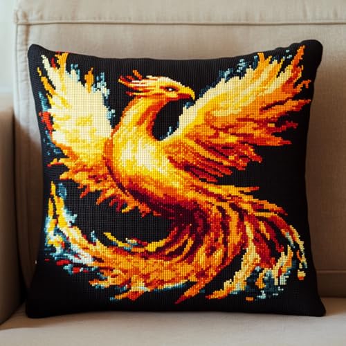 AxiangziK Tier Vogel Knüpfkissen Set,Schöner Phönix,für Kinder oder Anfänger Erwachsene zum Selber Knüpfen,DIY Knüpfteppich Knüpfpackung,Knüpfhaken Set,17x17in von AxiangziK