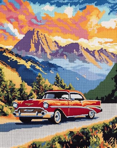 AxiangziK Vorgedrucktes Kreuzstich-Set für Erwachsene und Anfänger 11CT,Auto auf der Straße,DIY Stickbilder für Wandkunst-Heimdekoration,40x50cm von AxiangziK