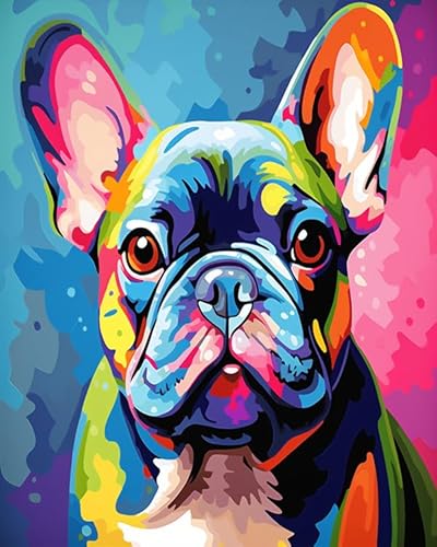 AxiangziK Vorgedrucktes Kreuzstich-Set für Erwachsene und Anfänger Bunte Tier Haustier Französische Bulldogge,DIY Stickbilder für Wandkunst-Heimdekoration,16x20in von AxiangziK