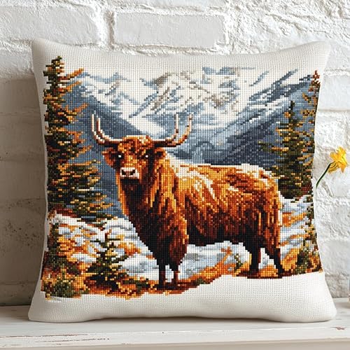 AxiangziK Waldschneeszene Kreuzstich Set Vorgedruckt,tierisches Hochlandrind,Gobelin Stickbilder Kreuzstich Kissen Set Stickkissen Kreuzstichkissen/Stickkissen-Set,18x18in AxiangziK Waldschneeszene Kreuzstich Set Vorgedruckt,tierisches Hochlandrind,Gobelin Stickbilder Kreuzstich Kissen Set Stickkissen Kreuzstichkissen/Stickkissen-Set,18x18in von AxiangziK
