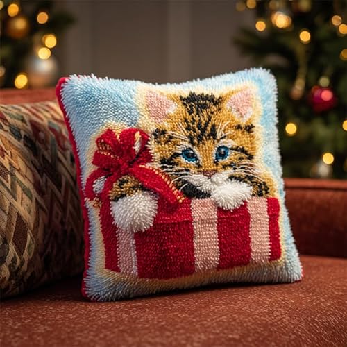 AxiangziK süßes Kätzchen Kissenbezug Knüpfset,Katze hält ein Geschenk,Knüpfkissen Set,DIY Knüpfteppich Knüpfpackung,Latch Hook Kits für Kinder und Erwachsene,17x17in AxiangziK süßes Kätzchen Kissenbezug Knüpfset,Katze hält ein Geschenk,Knüpfkissen Set,DIY Knüpfteppich Knüpfpackung,Latch Hook Kits für Kinder und Erwachsene,17x17in von AxiangziK