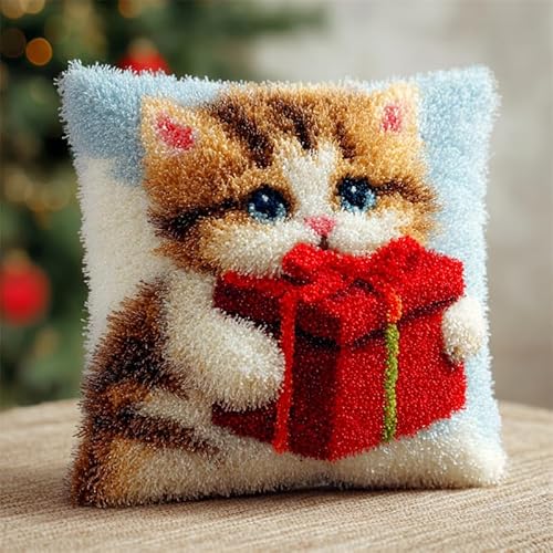 AxiangziK süßes Kätzchen Knüpfhaken Set Für Kinder Und Erwachsene,Katze hält ein Geschenk,Kissen Knüpf-Sets Kreativ Für Erwachsene Latch Hook Kit Geschenke,17x17in AxiangziK süßes Kätzchen Knüpfhaken Set Für Kinder Und Erwachsene,Katze hält ein Geschenk,Kissen Knüpf-Sets Kreativ Für Erwachsene Latch Hook Kit Geschenke,17x17in von AxiangziK