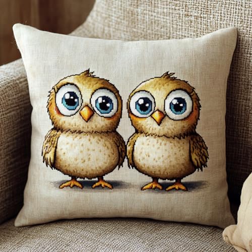 Cartoon-Tiere Latch Hook Kit Cushion for Adults,Zwei Küken mit großen Augen,DIY Craft Latch Hook Kits Embroidery Latch Hook Pillow Cover or Christmas/Gifts,17x17in von AxiangziK