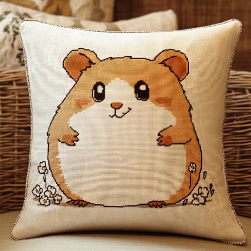 Cartoon-Tiere Latch Hook Kit for Adults,Ein süßer kleiner Hamster,DIY Latch Hook Cushion,Cross Stitch Embroidery Cushion Making Kits Home Decor,17x17in,17x17in von AxiangziK
