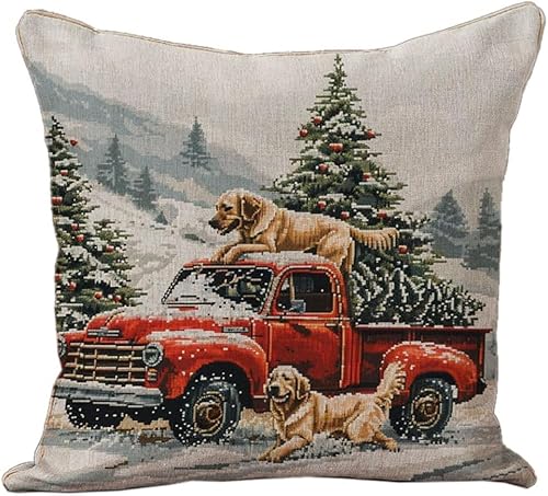 Kreuzstich Stickpackungen Kissen,Roter Truck mit Weihnachtsbaum Golden Retriever,Stickset,Kissenbezug,DIY Kreuzstichkissen Anfänger mit Stickvorlage & Sticknadel und Stickgarn,18x18in Kreuzstich Stickpackungen Kissen,Roter Truck mit Weihnachtsbaum Golden Retriever,Stickset,Kissenbezug,DIY Kreuzstichkissen Anfänger mit Stickvorlage & Sticknadel und Stickgarn,18x18in von AxiangziK