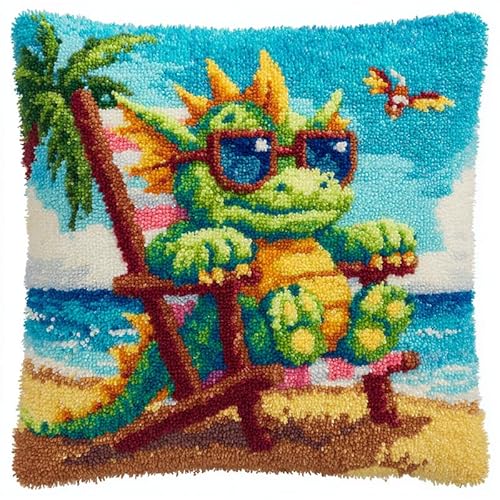 Landschaft Knüpfkissen Set,Dinosaurier mit Sonnenbrille am Strand,für Kinder oder Anfänger Erwachsene zum Selber Knüpfen,DIY Knüpfteppich Knüpfpackung,Knüpfhaken Set,17x17in Landschaft Knüpfkissen Set,Dinosaurier mit Sonnenbrille am Strand,für Kinder oder Anfänger Erwachsene zum Selber Knüpfen,DIY Knüpfteppich Knüpfpackung,Knüpfhaken Set,17x17in von AxiangziK