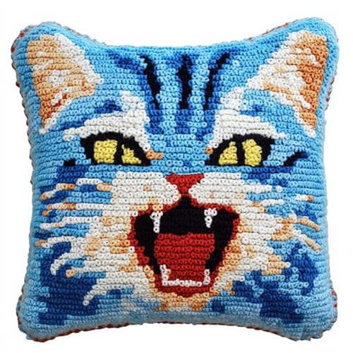 Tier DIY Knüpfen Set Anfänger,Eine süße Katze,Knüpfkissen Wurfkissenbezug,Sofakissenbezug Mit Bedruckter Leinwand Für Anfänger Und Erwachsene,17x17in von AxiangziK