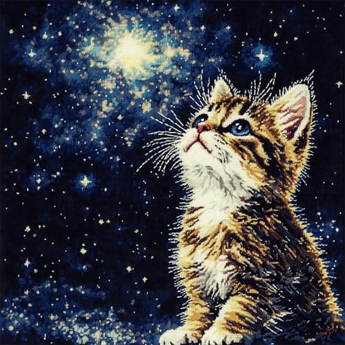 Tier DIY Knüpfen Set Anfänger,Katze unter den Sternen,Knüpfkissen Wurfkissenbezug,Sofakissenbezug Mit Bedruckter Leinwand Für Anfänger Und Erwachsene,17x17in Tier DIY Knüpfen Set Anfänger,Katze unter den Sternen,Knüpfkissen Wurfkissenbezug,Sofakissenbezug Mit Bedruckter Leinwand Für Anfänger Und Erwachsene,17x17in von AxiangziK