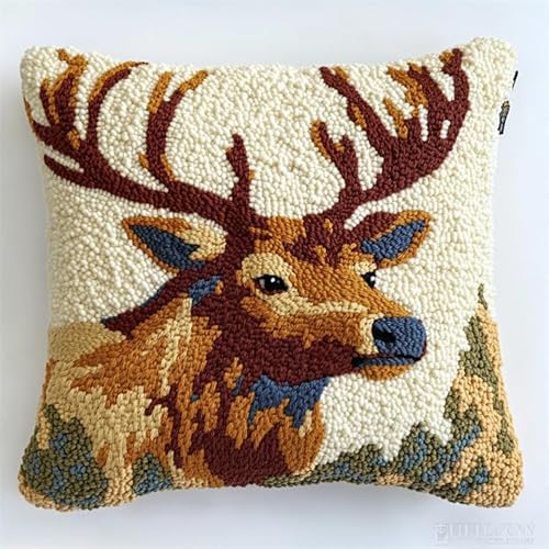 Tier Hirsch DIY Knüpfen Set Anfänger,Elch Elch,Knüpfkissen Wurfkissenbezug,Sofakissenbezug Mit Bedruckter Leinwand Für Anfänger Und Erwachsene,17x17in Tier Hirsch DIY Knüpfen Set Anfänger,Elch Elch,Knüpfkissen Wurfkissenbezug,Sofakissenbezug Mit Bedruckter Leinwand Für Anfänger Und Erwachsene,17x17in von AxiangziK