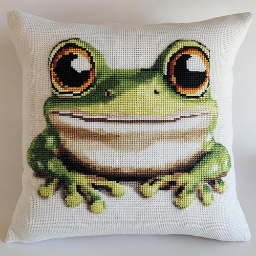 Tier Kreuzstich Stickpackungen Kissen,süßer Frosch,Stickset,Kissenbezug,DIY Kreuzstichkissen Anfänger mit Stickvorlage & Sticknadel und Stickgarn,45x45cm Tier Kreuzstich Stickpackungen Kissen,süßer Frosch,Stickset,Kissenbezug,DIY Kreuzstichkissen Anfänger mit Stickvorlage & Sticknadel und Stickgarn,45x45cm von AxiangziK