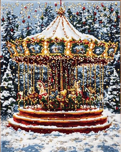Weihnachten Sticken Set Erwachsene, Karussell-Schneeszene, Kreuzstich Stickpackung, DIY Stickbilder Vorgedruckt für Anfänger Home Decor, 40x50cm von AxiangziK