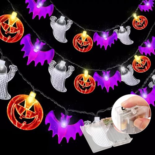 Axijobs Halloween Lichterkette,4.5M 30 LED Halloween Lichterkette Kürbis Fledermaus Geist Deko Licht Batteriebetriebene Lichterkette,2 Modes Lichterketten Anhänger für Innen Party Garten Dekorationen Axijobs Halloween Lichterkette,4.5M 30 LED Halloween Lichterkette Kürbis Fledermaus Geist Deko Licht Batteriebetriebene Lichterkette,2 Modes Lichterketten Anhänger für Innen Party Garten Dekorationen von Axijobs