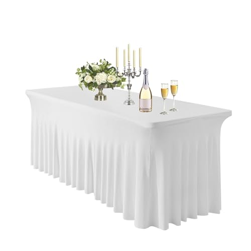 Axincardarm Tischrock mit Rüschen, 1,8 m, weiße Tischdecke für rechteckige Tische, Café, Restaurants, Partys von Axincardarm