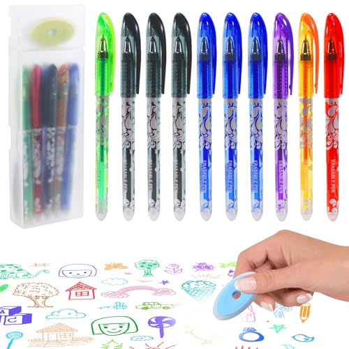 Axinost 10 radierbare Kugelschreiber und 2 Radiererbefinden. 3 blau, 3 schwarz, 1 lila, 1 grün, 1 orange und 1 rot. 0.5mm Tintenroller Löschbarer Gelschreiber Radierstift (Kappe-abziehendes Modell) von Axinost