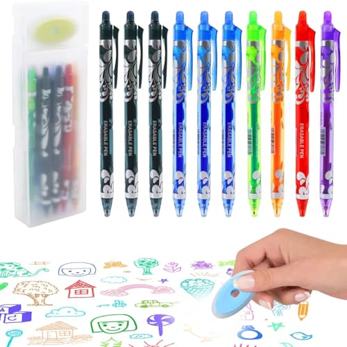 Axinost 10 radierbare Kugelschreiber und 2 Radiererbefinden. 3 blau, 3 schwarz, 1 lila, 1 grün, 1 orange und 1 rot. 0.5mm Tintenroller Löschbarer Gelschreiber Radierstift (Klickmodell) von Axinost