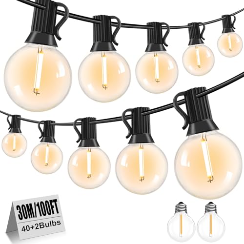 LED Lichterkette Außen - 30M / 100FT Lichterkette Außen Wetterfest mit 42 Warmweiße G40 Glühbirnen, Wasserdicht Outdoor Lichterketten für Garten Terrasse Balkon Hochzeiten Partys LED Lichterkette Außen - 30M / 100FT Lichterkette Außen Wetterfest mit 42 Warmweiße G40 Glühbirnen, Wasserdicht Outdoor Lichterketten für Garten Terrasse Balkon Hochzeiten Partys von AxiwoIntl