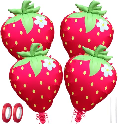 AxiyanX Erdbeer-Luftballons, 45,7 cm, Folienballons für Erdbeer-Geburtstagsdekorationen und Babyparty-Dekorationen, langlebiges Mylar-Ballonbogen-Set, lebendige Erdbeer-Motto-Party (Stil 2, 4) von AxiyanX