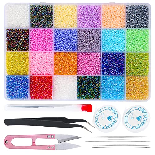 Axmru 28800 Stück Rocailles, 24 farbige Pony-Perlen, bunte Glas-Rocailles, kleine Perlen mit Perlennadeln, Schere, Perlen für Schmuckherstellung, Perlen-Bastelset für Armbänder DIY Axmru 28800 Stück Rocailles, 24 farbige Pony-Perlen, bunte Glas-Rocailles, kleine Perlen mit Perlennadeln, Schere, Perlen für Schmuckherstellung, Perlen-Bastelset für Armbänder DIY von Axmru