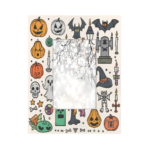 Bilderrahmen aus Holz, 10,2 x 15,2 cm, Ständer, Tisch- und Wandmontage, Holz-Bilderrahmen, Cartoon-Halloween-Elemente Bilderrahmen aus Holz, 10,2 x 15,2 cm, Ständer, Tisch- und Wandmontage, Holz-Bilderrahmen, Cartoon-Halloween-Elemente von Axurera