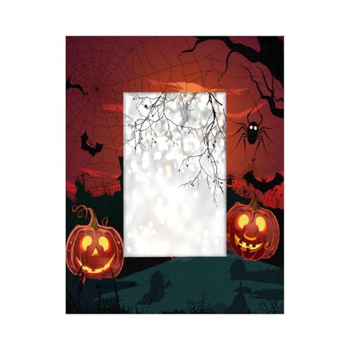 Bilderrahmen aus Holz, 10,2 x 15,2 cm, Ständer, Tischplatte und Wandmontage, Holz-Bilderrahmen, Halloween, Schloss, Spinnennetz, Schwarz / Orange Bilderrahmen aus Holz, 10,2 x 15,2 cm, Ständer, Tischplatte und Wandmontage, Holz-Bilderrahmen, Halloween, Schloss, Spinnennetz, Schwarz / Orange von Axurera