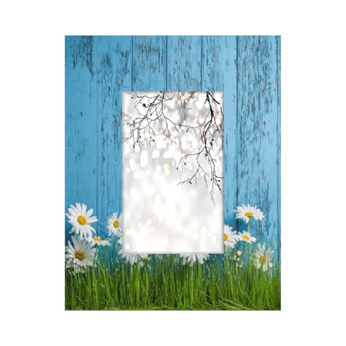 Bilderrahmen aus Holz, 10,2 x 15,2 cm, Ständer für Tischplatte und Wandmontage, Bauernhof, Gänseblümchen auf blauem Holzbrett Bilderrahmen aus Holz, 10,2 x 15,2 cm, Ständer für Tischplatte und Wandmontage, Bauernhof, Gänseblümchen auf blauem Holzbrett von Axurera