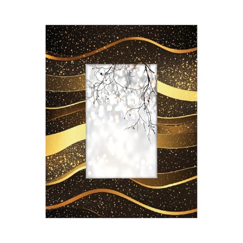 Bilderrahmen aus Holz, 10,2 x 15,2 cm, mit Ständer, Tisch- und Wandmontage, goldener Glitzer, Wellenlinien, Streifen Bilderrahmen aus Holz, 10,2 x 15,2 cm, mit Ständer, Tisch- und Wandmontage, goldener Glitzer, Wellenlinien, Streifen von Axurera
