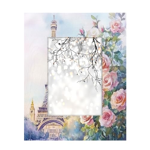 Bilderrahmen aus Holz, 12,7 x 17,8 cm, mit Ständer, Tisch- und Wandmontage, Paris, Eiffelturm, Rose, Blumenmuster Bilderrahmen aus Holz, 12,7 x 17,8 cm, mit Ständer, Tisch- und Wandmontage, Paris, Eiffelturm, Rose, Blumenmuster von Axurera