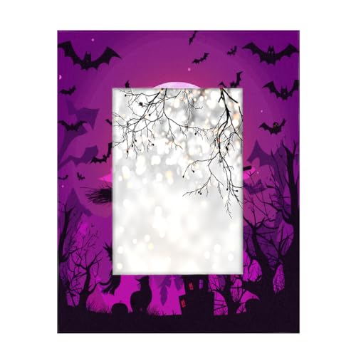Bilderrahmen aus Holz, 12,7 x 17,8 cm, mit Ständer, Tischplatte und Wandmontage, violett, Halloween, Mond, Nacht, Hexe Bilderrahmen aus Holz, 12,7 x 17,8 cm, mit Ständer, Tischplatte und Wandmontage, violett, Halloween, Mond, Nacht, Hexe von Axurera