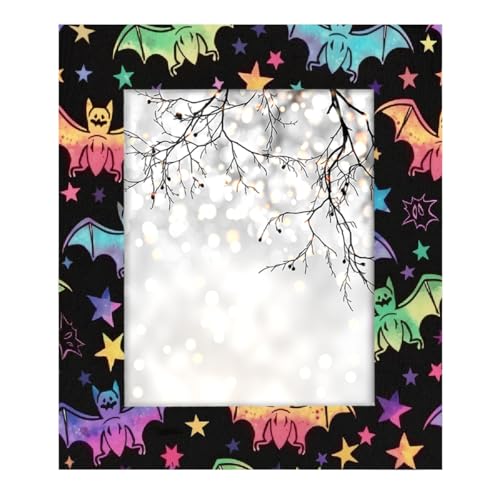Bilderrahmen aus Holz, 20,3 x 25,4 cm, Ständer, Tisch- und Wandmontage, Holz-Bilderrahmen, Halloween-Farbverlauf, Hippie-Fledermäuse auf Schwarz Bilderrahmen aus Holz, 20,3 x 25,4 cm, Ständer, Tisch- und Wandmontage, Holz-Bilderrahmen, Halloween-Farbverlauf, Hippie-Fledermäuse auf Schwarz von Axurera
