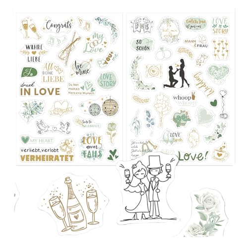 Axvxby JGA Sticker für Gästebuch 200 Designs – Hen Party Hochzeitsdekoration Fotoalbum Scrapbooking Erinnerungsbuch Brautgeschenk Grünes Eukalyptus Design Deutsch von Axvxby