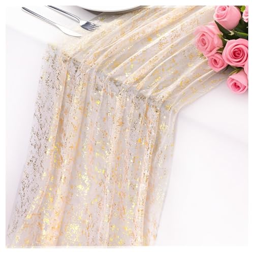 Axvxby Tischläufer Gold 70 x 300 cm Hochzeit Geburtstag Party Tischdeko Chiffon Glänzend Modern Goldfolie Deko für Tischdeko Goldene Hochzeit Taufe Mädchen Weihnachten (Gold) von Axvxby