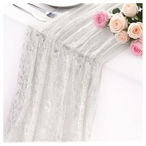 Axvxby Tischläufer Silber Glitzer 70 x 300 cm Chiffon Tischdeko Hochzeit Geburtstag Party Tischband Transparent Elegant Deko für Küche Drinnen Festliche Tischdekoration (Silber) von Axvxby