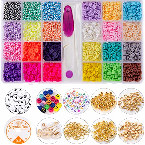 Polymer Clay Beads Perlen Set, 6mm Flache Runde Tonperlen Spacer Bunt Perlen, Vinyl Basteln Perlen für DIY Schmuck Armband Halskette Geschenk für Kinder (24 Farben/ 4200 Stück) von Ayakizi