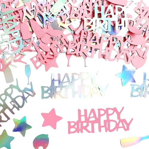100 Stück Geburtstag Konfetti Happy Birthday Tischdeko Sterne Konfetti für Geburtstag Party Tischdekoration Silber Rosa von Ayaluck