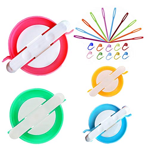 Pompon Maker Kits, Pom Pom Strickwebstuhl Kit Fluff Ball Weaver Needle Craft DIY Strickhäkeln Craft Tool Kit, 4PS Pompom Maker + 10PS Strickstichmarker + 10PS Plastiknadeln (24) von Ayasee