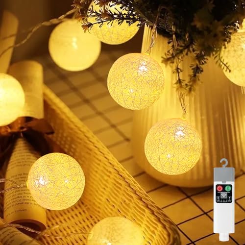 Ayciep Baumwollkugeln Lichterkette, Wiederaufladbare Batterie mit Controller, 3M 20 Cotton Balls Lichterkette Batterie, 8 Modi | Warmweiß | Timing-Funktion | Innen/Außen Ayciep Baumwollkugeln Lichterkette, Wiederaufladbare Batterie mit Controller, 3M 20 Cotton Balls Lichterkette Batterie, 8 Modi | Warmweiß | Timing-Funktion | Innen/Außen von Ayciep