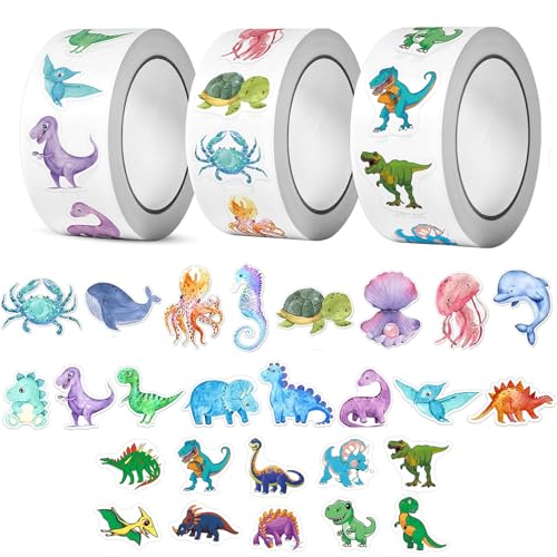 1500 Stück Kinder Aufkleber, Dino Meerestiere Sticker Rolle Aufkleber, Cute Tiere Sticker Klein für Sammelalben Tagebücher Laptops Geschenktüten-Dekorationen 1500 Stück Kinder Aufkleber, Dino Meerestiere Sticker Rolle Aufkleber, Cute Tiere Sticker Klein für Sammelalben Tagebücher Laptops Geschenktüten-Dekorationen von Ayicheyl