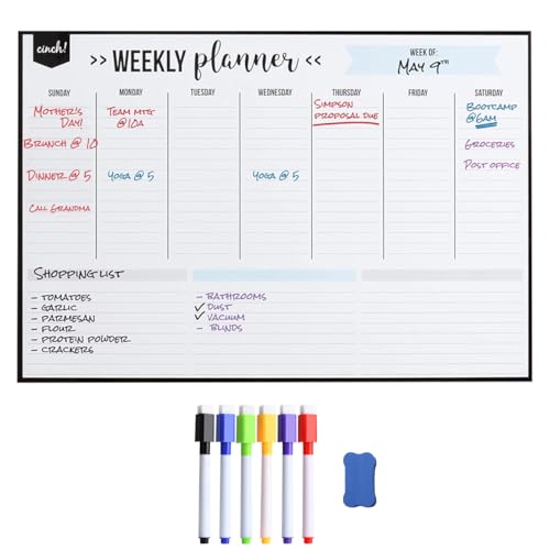 Wochenplaner Magnetisch 40x30cm, Magnettafel Kühlschrank Abwischbar To Do Liste, Wiederverwendbar Whiteboard Magnetwand Weekly Planner Essensplaner, mit 6 Markern und Radiergummi von Ayicheyl