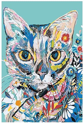 Ayiwue Diamond Painting Cat Kits, 5d Diamond Malerei Kits, runder Strass, Diamant-Punkte- lustige Geschenke für Erwachsene und Kinder, Handwerk für Innenhandel (Bunte Katze) von Ayiwue