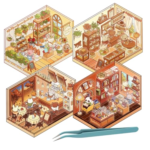 4 Sets DIY 3D House Stickers, Pinzette, Cute Cartoon 3D Aufkleber Szene, Ihr eigener Florist, Café, Restaurant, Buchhandlung, Cute Room Decor, Fun 3D Aufkleber Szene DIY Miniatur Szene Aufkleber 4 Sets DIY 3D House Stickers, Pinzette, Cute Cartoon 3D Aufkleber Szene, Ihr eigener Florist, Café, Restaurant, Buchhandlung, Cute Room Decor, Fun 3D Aufkleber Szene DIY Miniatur Szene Aufkleber von Ayixiwarz