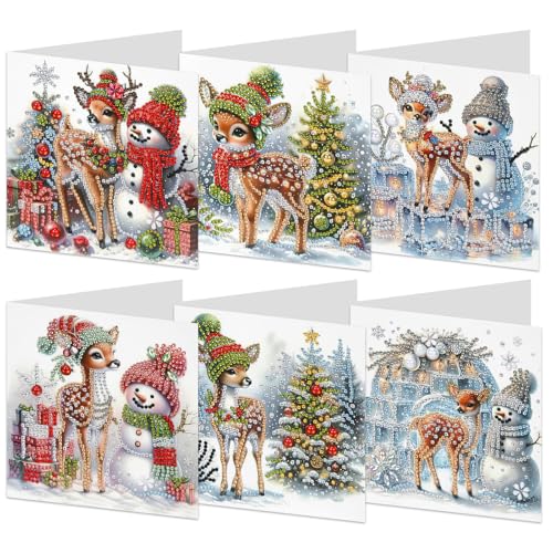 Diamond Painting Karten, DIY Diamond Painting Karten, 6 Stück 5D DIY Diamant Malerei Geburtstagskarten Weihnachten Grußkarten,Weihnachtsgrußkarten Set Weihnachtskarte Postkarten Christmas Cards von Ayixiwarz