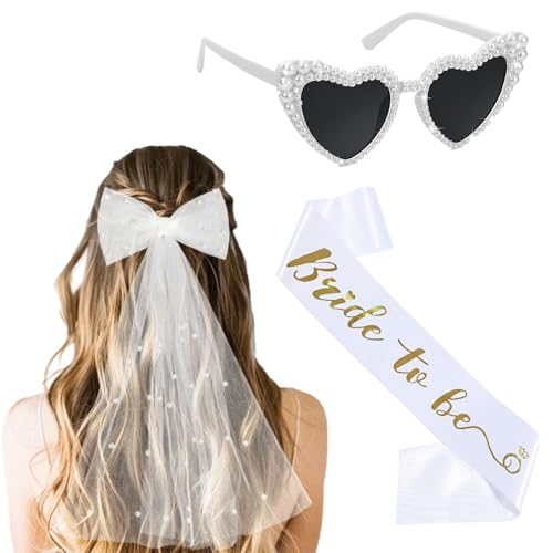 Ayizhiniu 3pcs JGA Accessoires Frauen, JGA Weiße Schleier Braut, Herz Sonnenbrille Perle, JGA Bride to Schärpe, Gilt für Teilnahme Formellen Anlässen wie Hochzeiten, Empfängen Abendpartys Ayizhiniu 3pcs JGA Accessoires Frauen, JGA Weiße Schleier Braut, Herz Sonnenbrille Perle, JGA Bride to Schärpe, Gilt für Teilnahme Formellen Anlässen wie Hochzeiten, Empfängen Abendpartys von Ayizhiniu