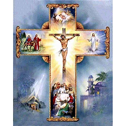 Ayjxtz DIY Malen nach Zahlen Christlicher Gott Jesus Kreuz malen nach Zahlen Pferde Mit Pinsel und Acrylfarbe Erwachsenenfarbe nach Zahlen Kits Raumdekoration Geeignet40x60cm(Kein Rahmen) von Ayjxtz