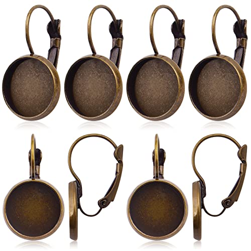 20 Stück Messing Klappbügel Ohrring Haken Einstellungen mit flachen, runden Blanko-Ohrring, Cabochons, Lünetten-Tabletts für DIY Ohrringe baumeln Schmuckherstellung, antike Bronze von Aylifu