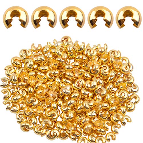 300 Stück Quetschperlen, halbrund, offene Röhrenperlen, Gold für Schmuckherstellung, Perlenkettenpositionierung, 3 mm von Aylifu